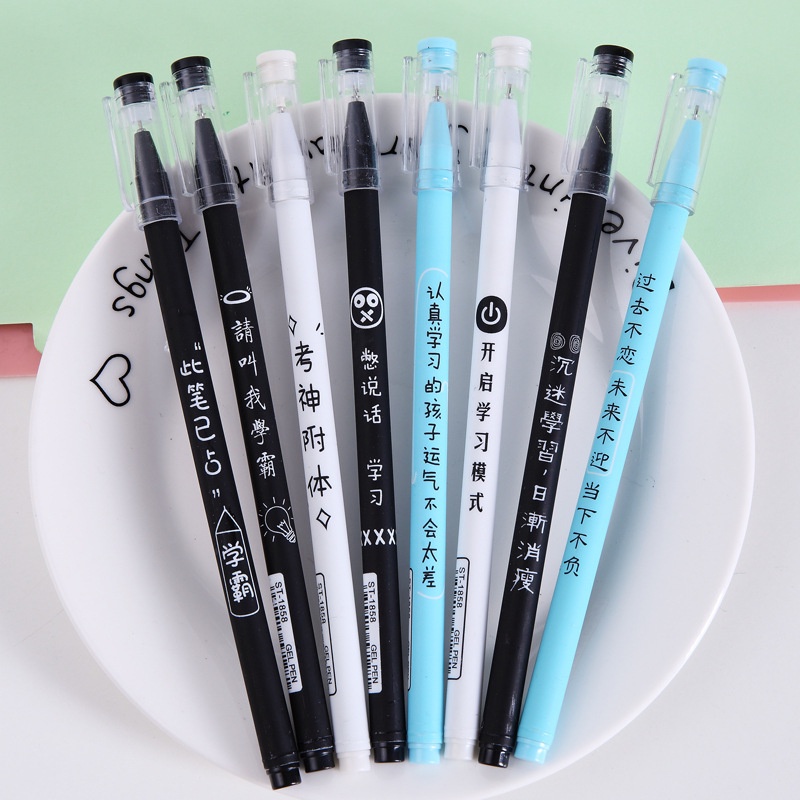 MMM Pulpen Karakter Aksen Japanses Alat Tulis Kerja Pen Tinta Gel Mekanik Ujung Lancip Pena Gel 0.5mm Bolpoin Warna Hitam Putih