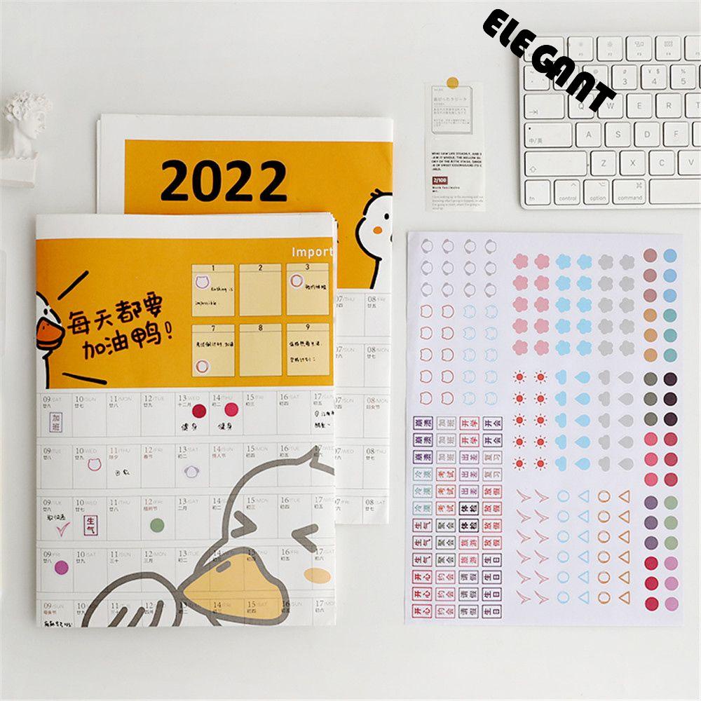 【 ELEGANT 】 Kalender 2022tahun Kartun Alat Tulis Tahunan Bulanan Periodik Planner Hiasan Dinding Memo Tahun