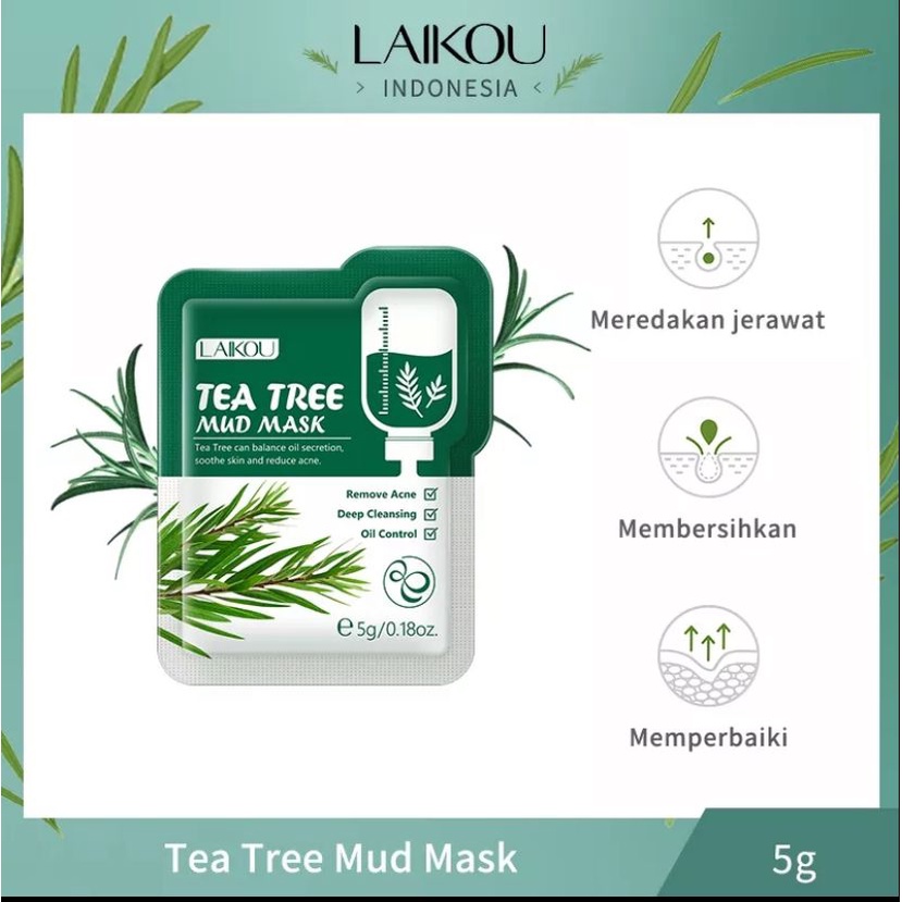 LAIKOU Mud Mask Tea Tree Memperbaiki Jerawat Membersihkan Pori-pori Komedo