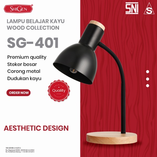 Lampu Baca LED Meja Belajar Model Klasik Nordic Wood Collection SG-401 MAX Daya 40W