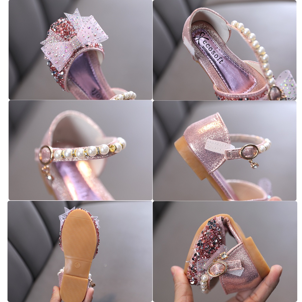 Sandal Sepatu Anak Perempuan Import Size 21-36 Pesta Korea Princess Gold Mutiara Mewah Terbaru 1 2 Tahun - Tanggung Anak Perempuan