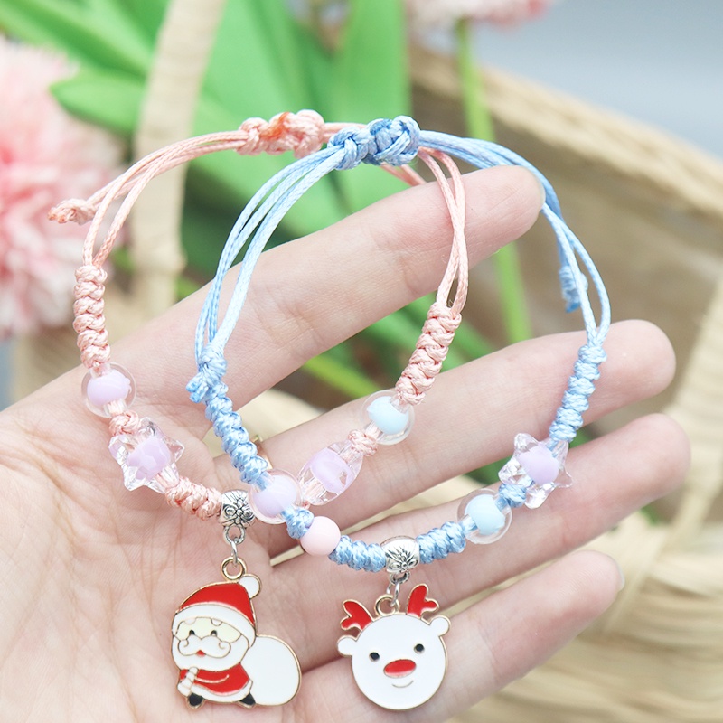 Gadis Dikepang Tali Gelang Hadiah Natal Santa Claus Liontin Wanita Gelang Aksesoris Fashion.
