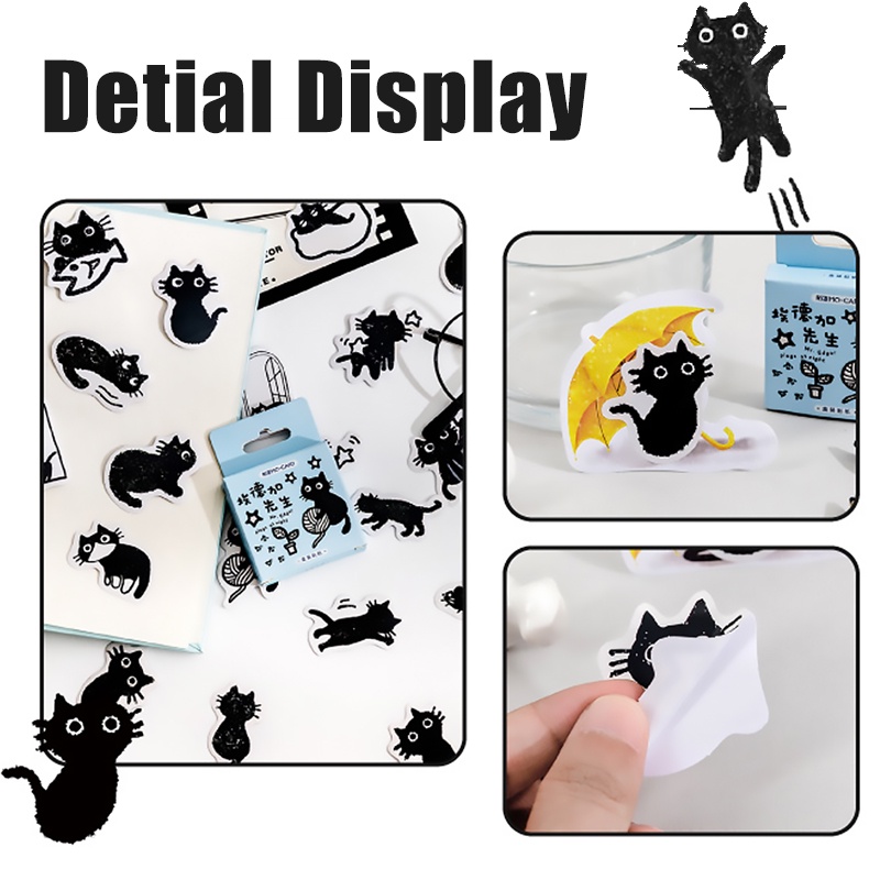 Kawaii Little Black Cat Stiker Kotak Hias/ Lovely Scrapbooking Label/ DIY Album Phone Journal Planner Decal