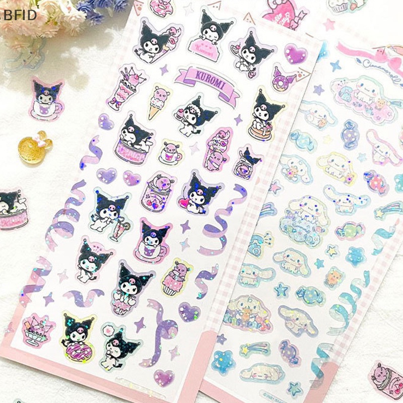 [BFID] 1pack Kartun Stiker Laser Transparan Goo Card Decoration Hand Ledger Dekorasi Sticker Kuromi Melody DIY Bahan Hadiah Lucu [ID]