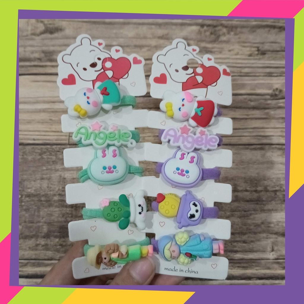 5110 / Paket usaha ikat rambut elastis sanrio / ikat rambut scrunchie korea [ isi 6pcs ]