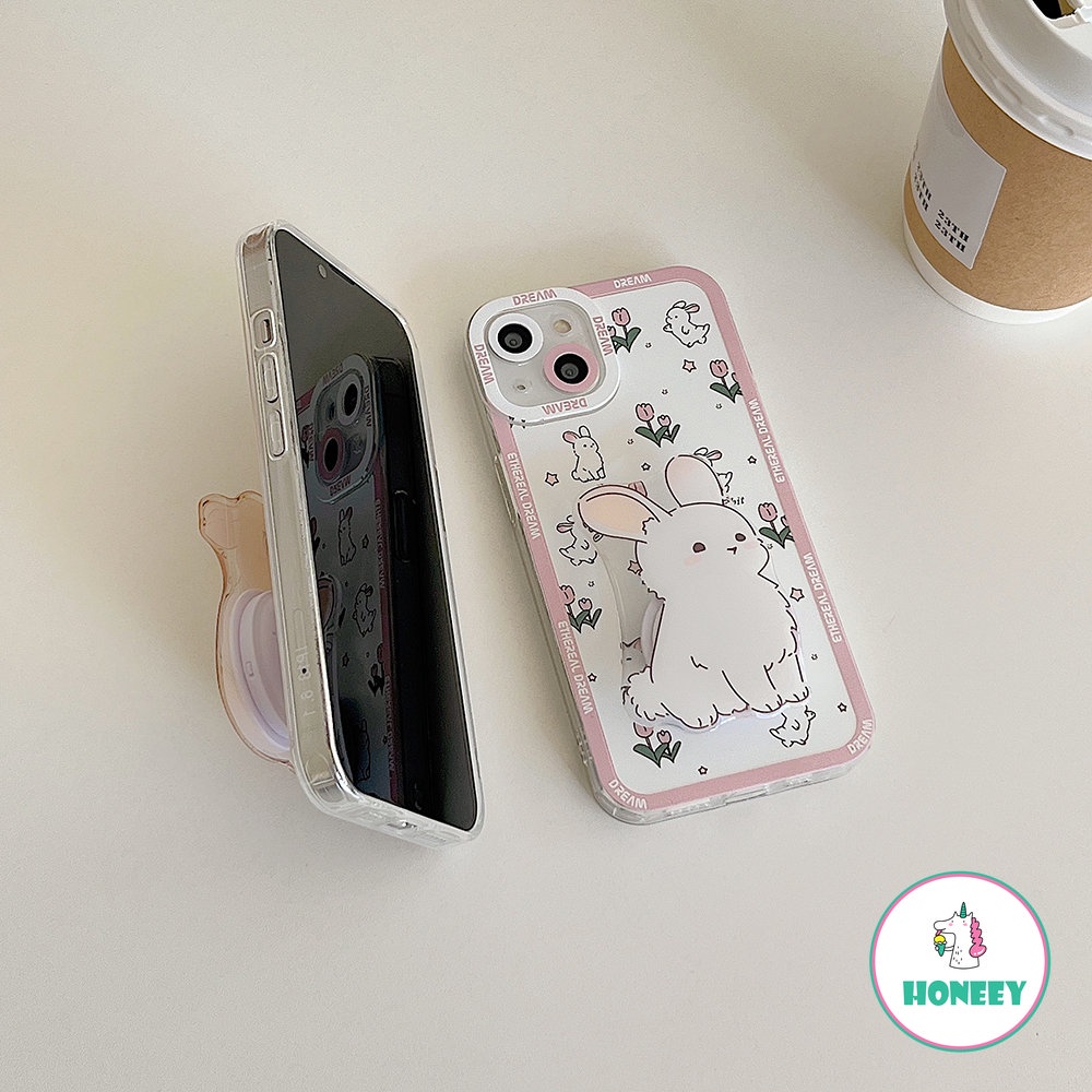 Lovely Rabbit Holder Phone Case Compatible for iPhone 14 13 12 Pro 11 Pro Max Case iPhone 11 XR XS MAX 7Plus 8Plus Soft TPU Shockproof Back Cover