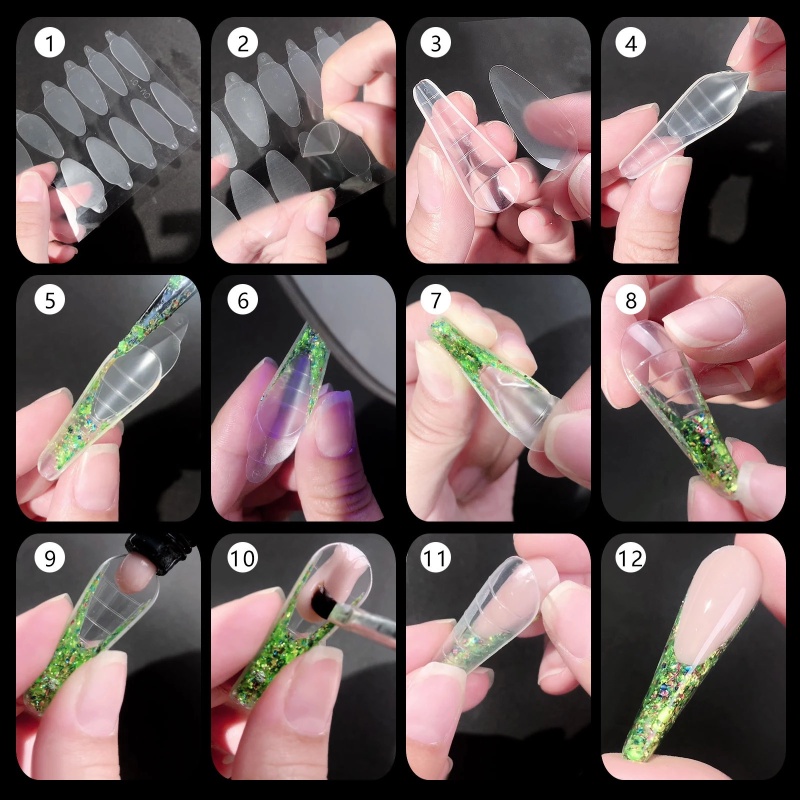 [Featured]12 /24Pcs Reusable Dual Nail Form Mould/Cetakan Gel Ekstensi Nampan Tanpa Kertas/Quick Building French Line Guides/Diafragma Membran Kuku/Alat Bantu Manicure