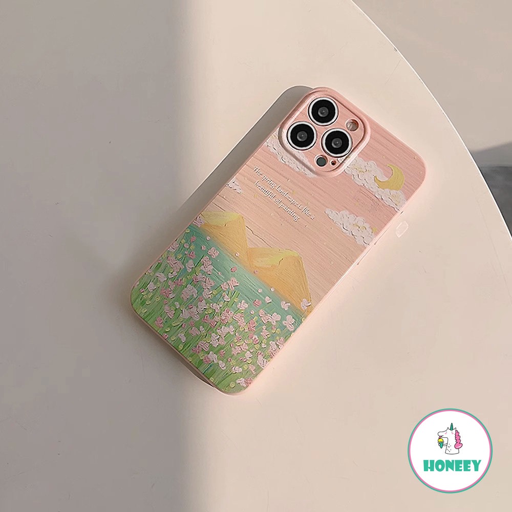 Retro Summer Moon Night Wild Flowers Oil Painting Phone Case for IPhone 14 13 12 11 Pro Max 14 Plus Case Cute Sweet Soft Cover