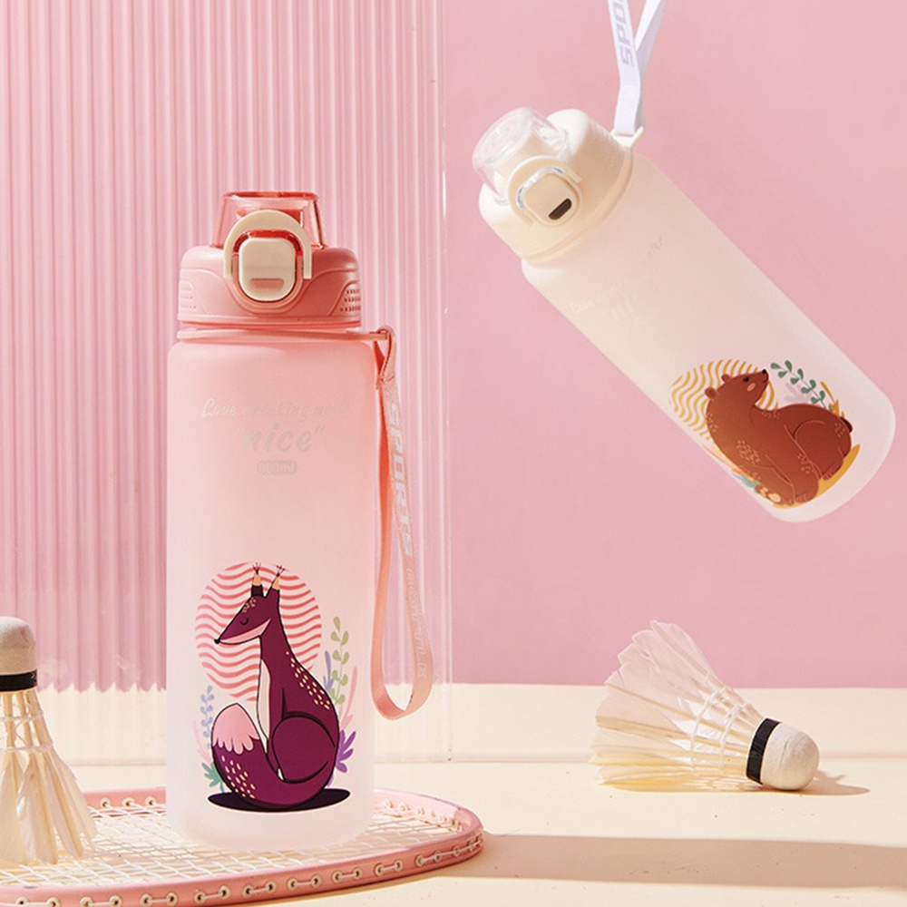 ღ 800ml Botol Air Olahraga Kapasitas Besar Cangkir Ruang Gradien Kartun Dengan Sedotan Portabel Gym Kebugaran Cangkir Minum
