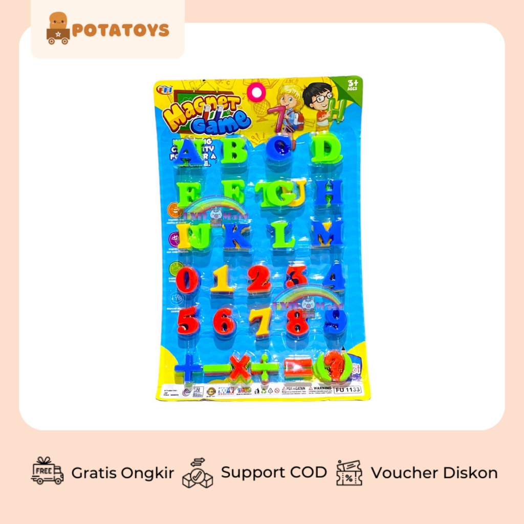 [ Potatoys ] Magnet Game / Magnet Alphabet / Mainan Tempel Kulkas Huruf Angka SNI / Mainan Abjad Dan Number Tempel / Mainan Belajar Baca Dan Hitung / Mainan Matematika Magnet
