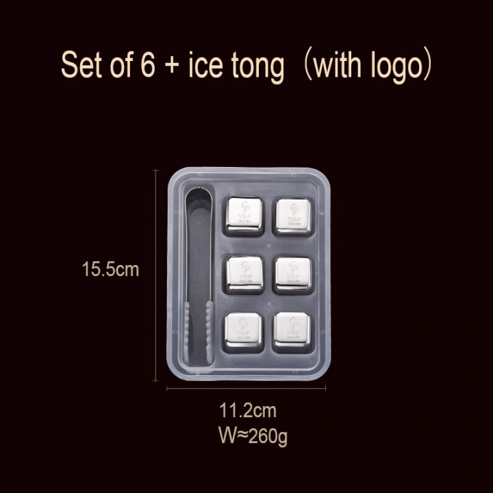 43 SSGP 6pcs Stainless Steel Reusable Ice Cube Set - Es Batu Unik Elegan