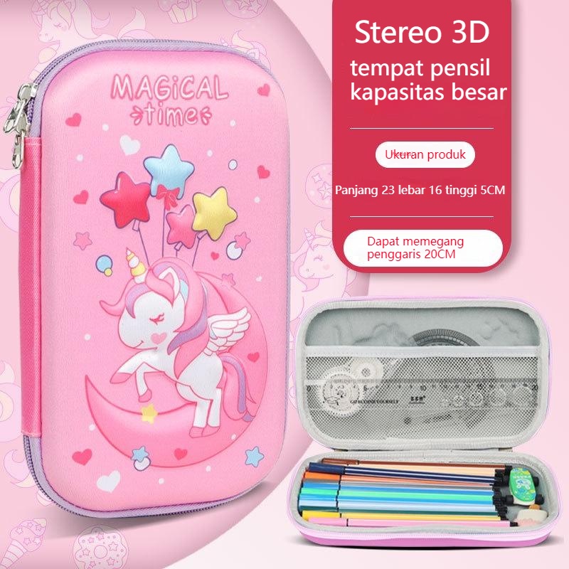 【Penjual Lokal】Meningkatkan Besar Kotak Pensil / Kotak Pencil Anak / Tempat Pensil Anak Gambar 3D Waterproof /Kotak Tempat Pensil TERMURAH / Tempat Pensil Anak 3D Waterproof Jerapah Unicorn Princes Astronot Mobil Dino  / Kotak Tempat Alat Tulis