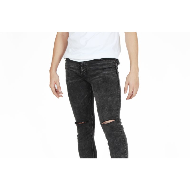 Weird Jeans - Destroyed Denim Cyber Black - Celana Jeans Pria Skinny Slimfit Strech Ripped Sobek