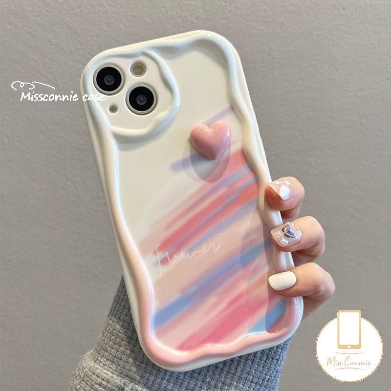 Case Gelang Tangan Love Heart Untuk Redmi Note12 11 8 11s 10s 9 10 Pro Max Redmi 10C 10A A1 9 10 9T 9A A2 9C NFC POCO M3 Art Watercolor Graffiti Rainbow 3D Wavy Curved Edge Case