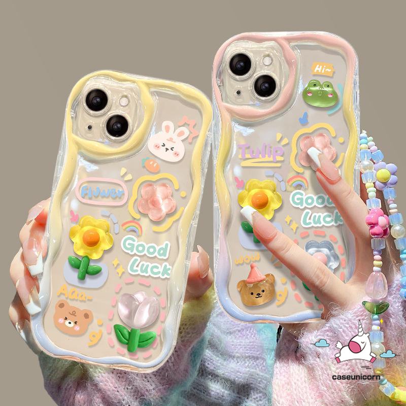 Casing Boneka 3D Kodok Kelinci Bunga Lucu Untuk Realme C53 C55 5s 6i 9i 5 7i 5i C25s C31 C12 C25 C33 C35 C11 C15 C21Y C20 C25Y C17 C30 C21 C20A C3 English Doodle 3D Wavy Curved Edge Case