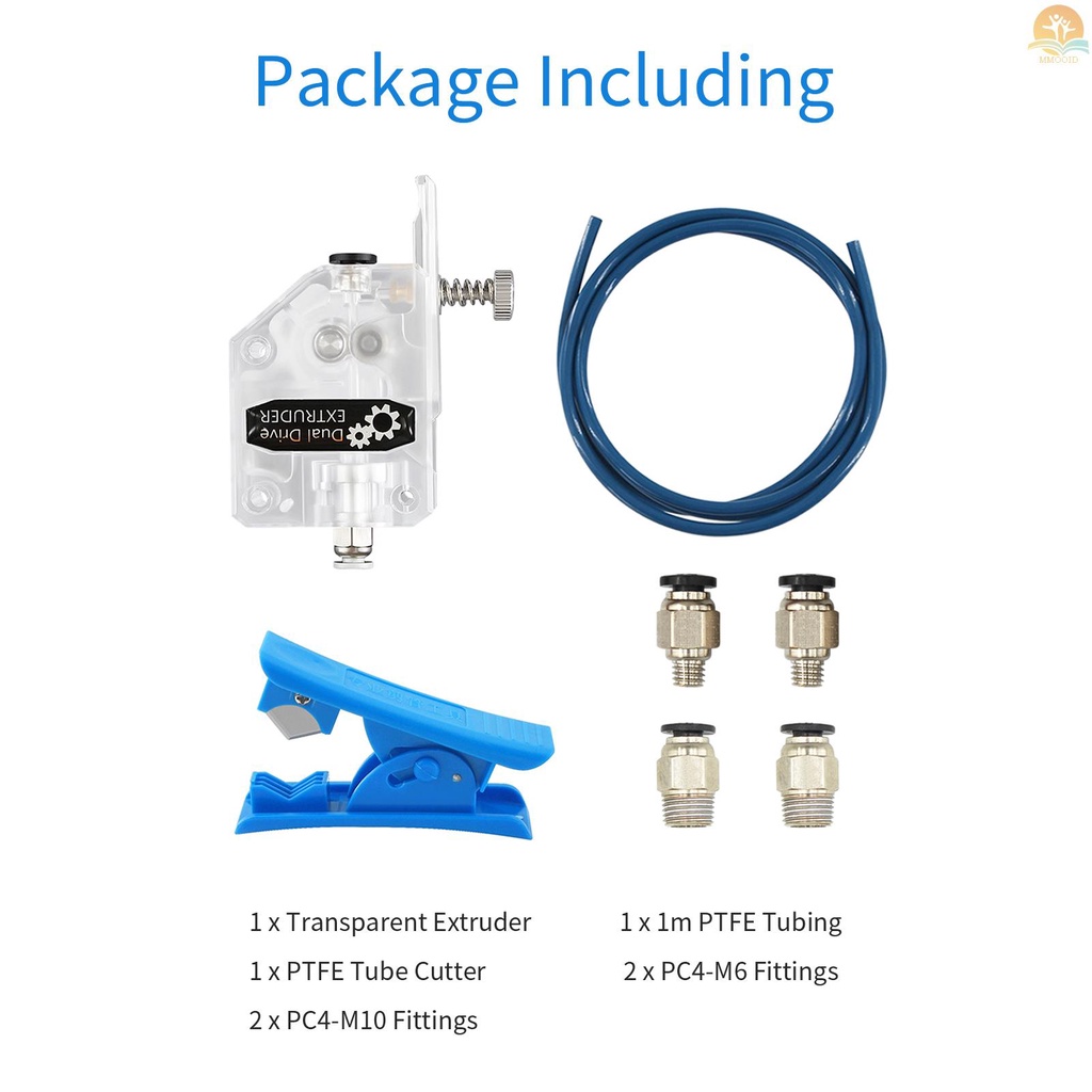 In Stock Dua Pohon Ekstruder Upgrade 3D Dengan Penutup Bening Shell Transperant Dan 1m PTFE Tubing Hose Pipe and Tube Cutter 2pcs PC4-M6 Fitting Pneumatic 2pcs PC4-M10 Pneumatic Fitti