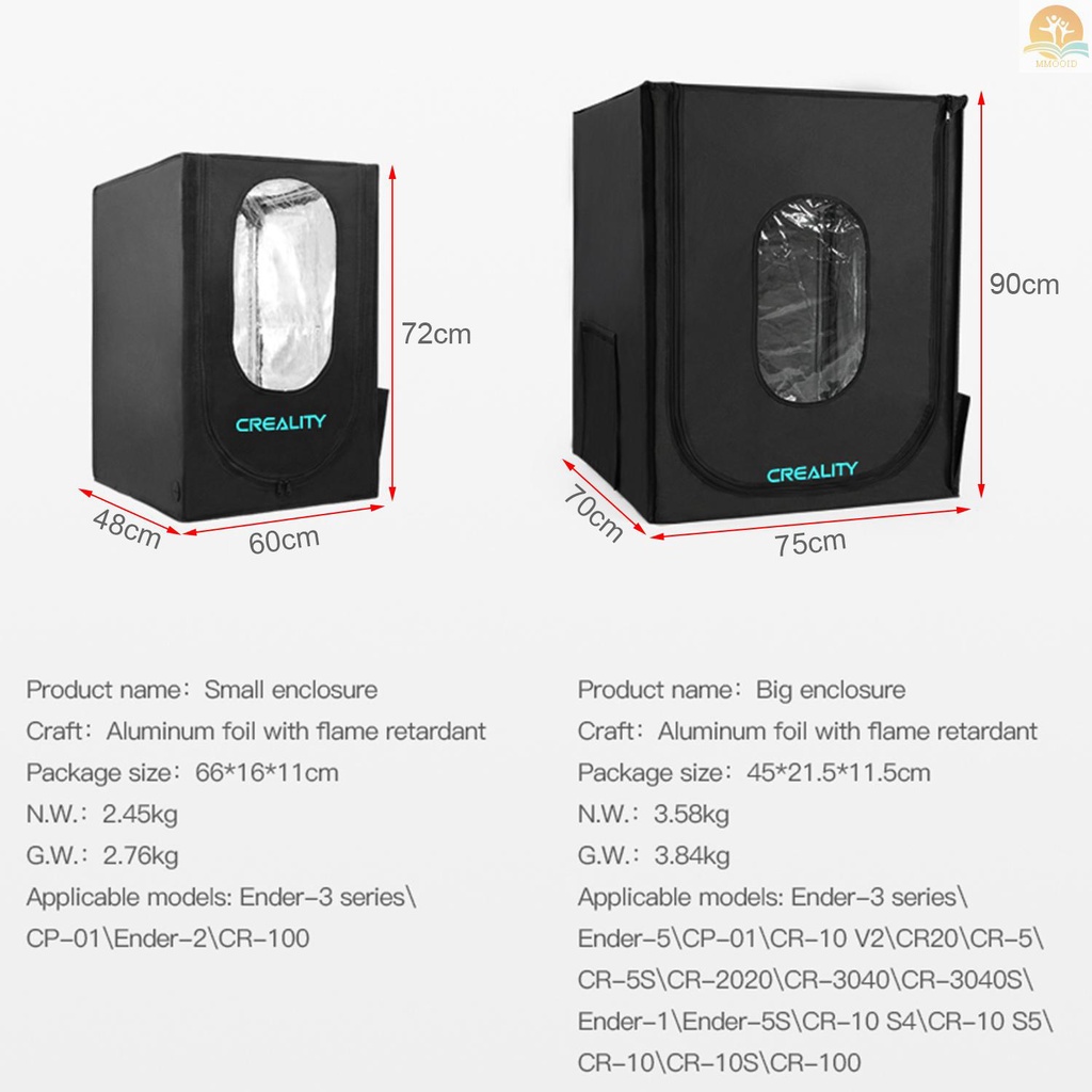 In Stock Creality 3D 3D Printer Enclosure Protection Cover Tahan Api Panas Pengawet Tahan Api Kompatibel Dengan Seri Ender-3/CP-01/Ender-2 /CR-100