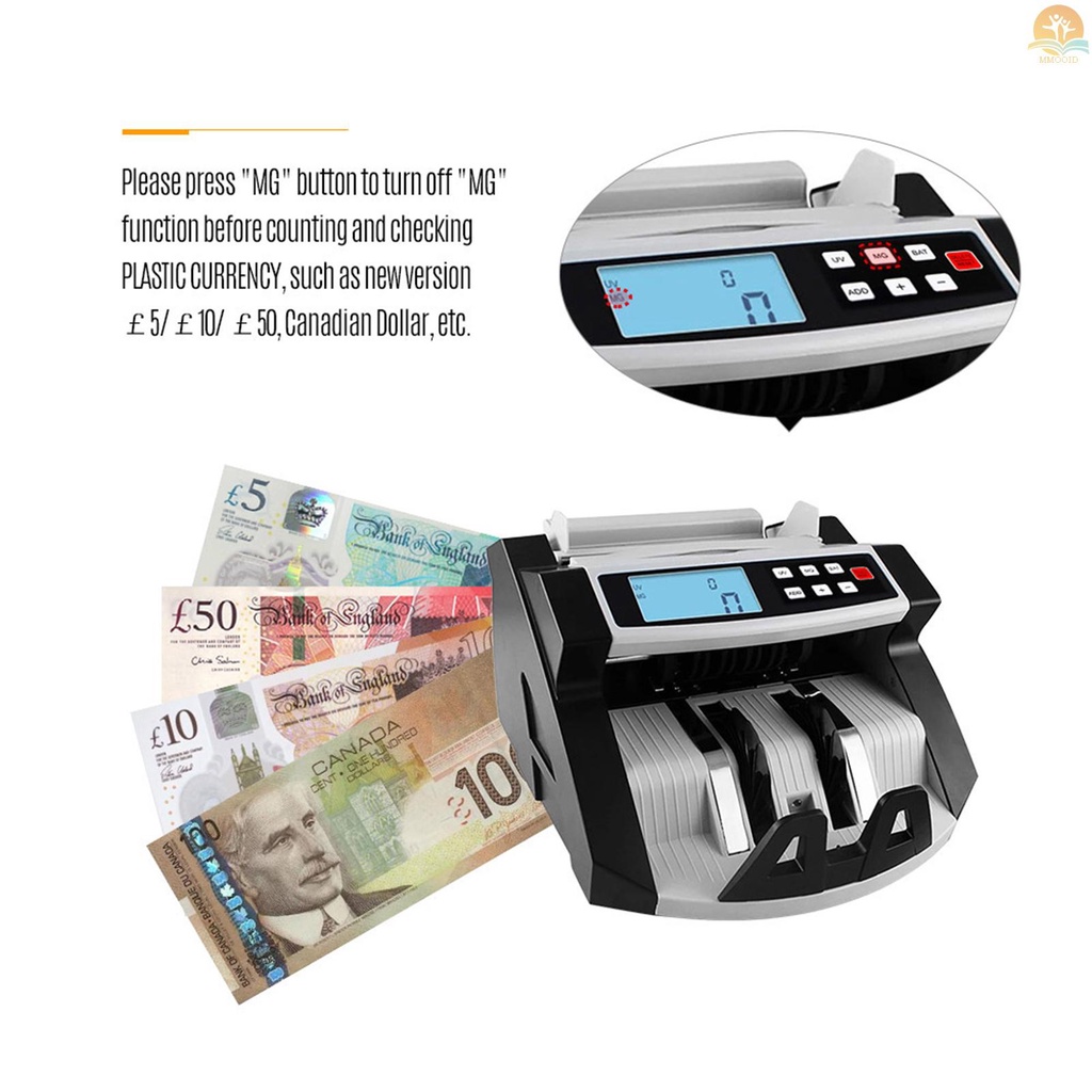 In Stock Otomatis Multi-Currency Cash Uang Kertas Money Bill Counter Mesin Hitung LCD Display Dengan UV MG Pendeteksi Palsu Untuk EURO Dolar As AUD Pound