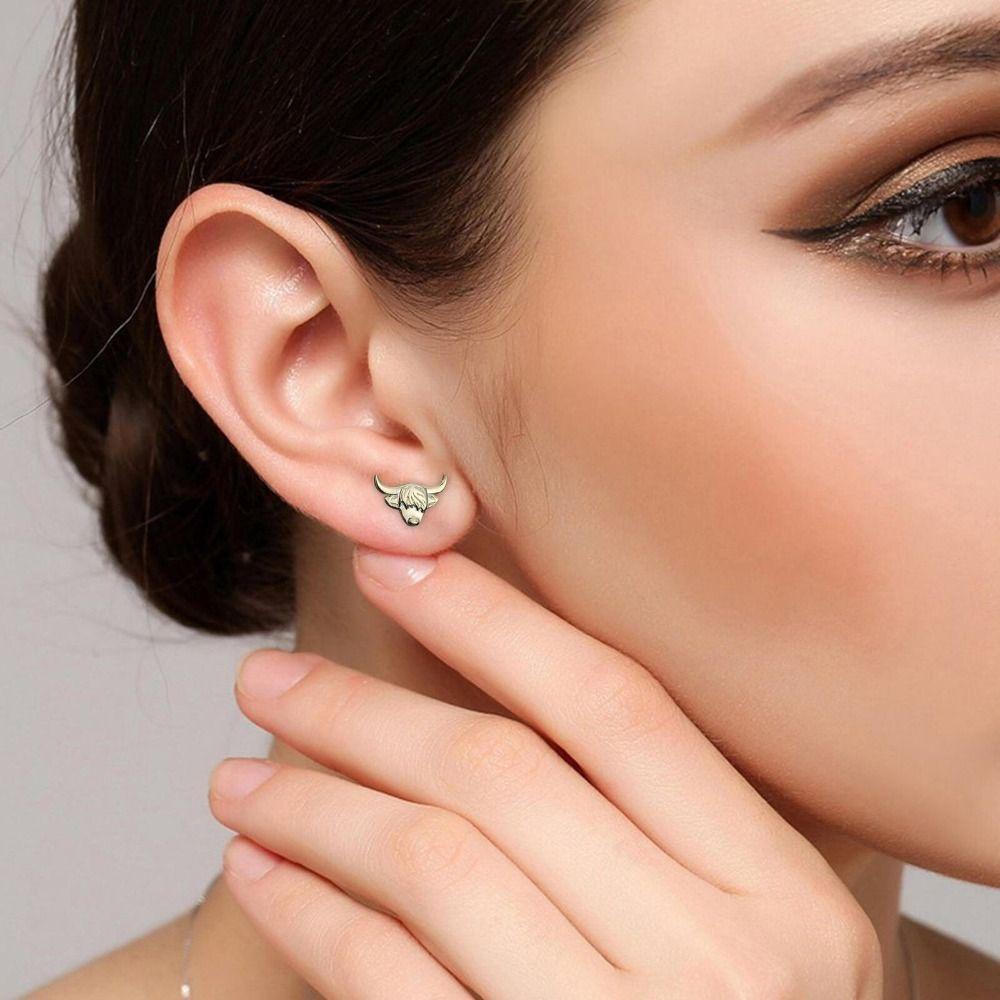 LILY Anting, Handmade Ear studs, Fashion Skotlet Dataran Tinggi Sapi Alloy Retro Stud Earring Untuk Wanita