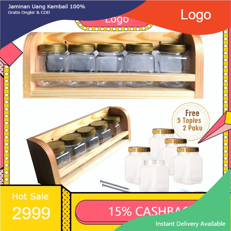 PROMO BONUS 5 TOPLES  Rak kayu serbaguna Rak Buku Rak Bumbu Dapur Dinding Gantung Tempel Sederhana U