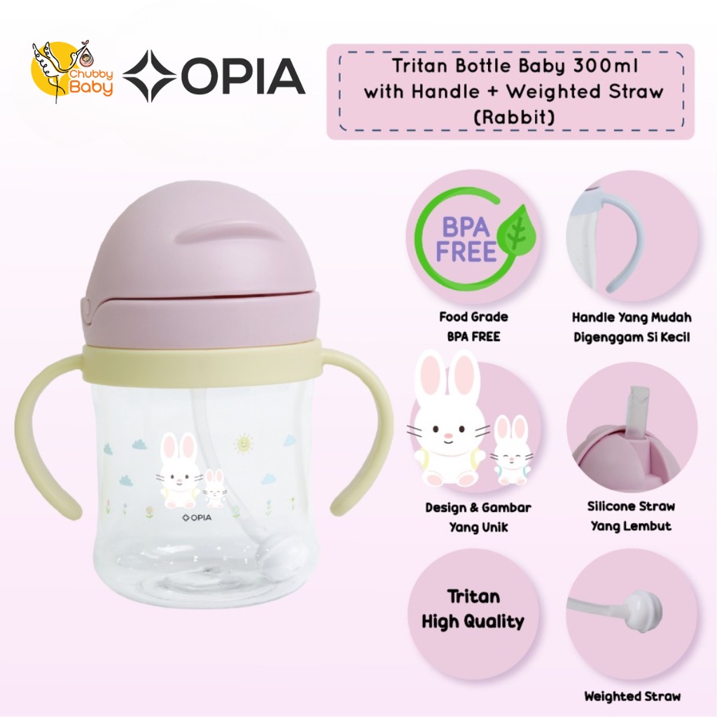 Opia Tritan Baby 300ml - Rabbit Weighted Straw Bottle with Handle