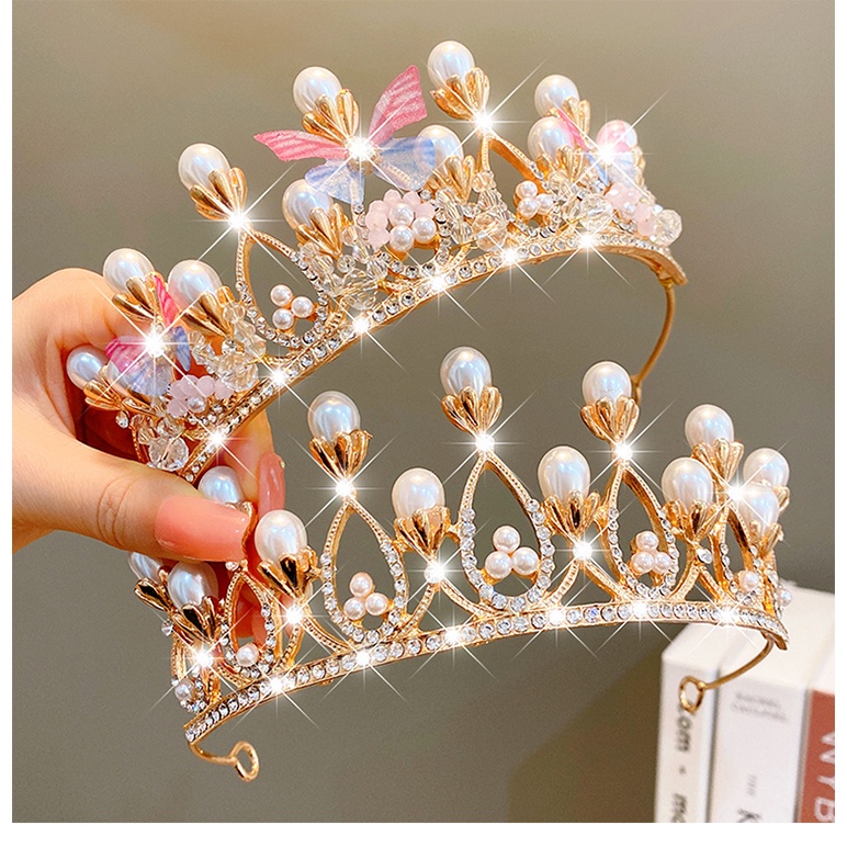 Mahkota Anak Perempuan Import Korea Premium Berlian Mutiara Princess Putri Ulang Tahun Wedding