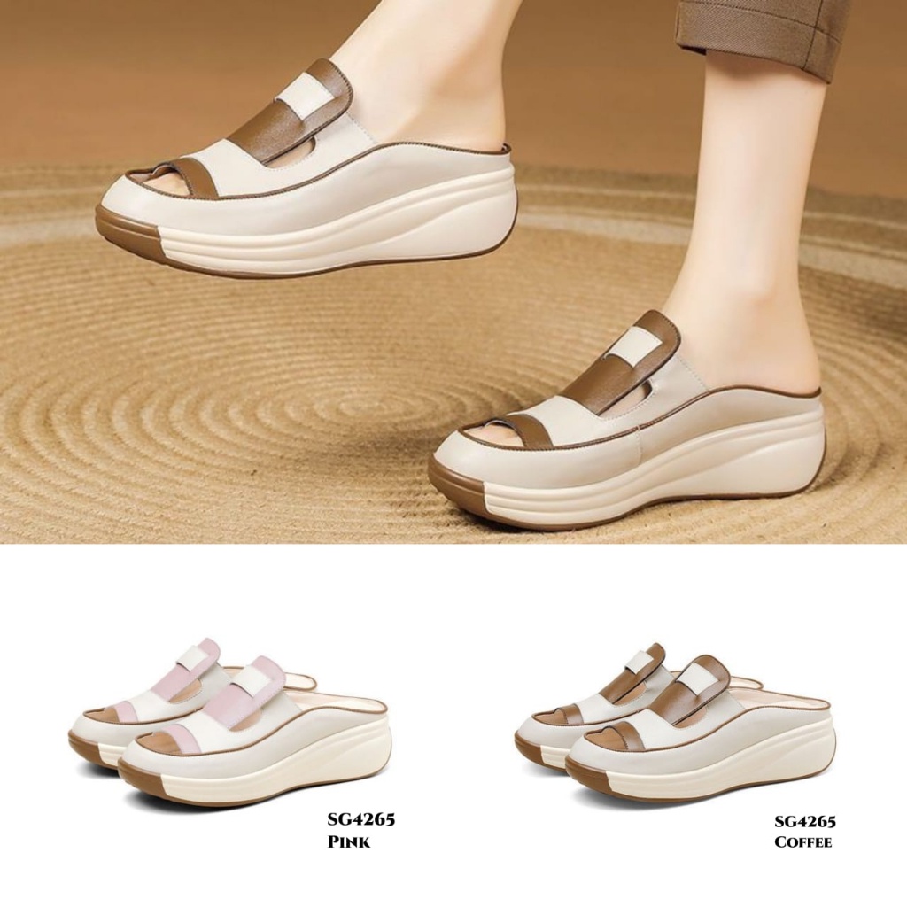 PRF Sandal Casual Tinggi 5Cm Sepatu Wanita Pink Coffee Ladies Slop Fashion Wanita 36-40 Korea SG4265