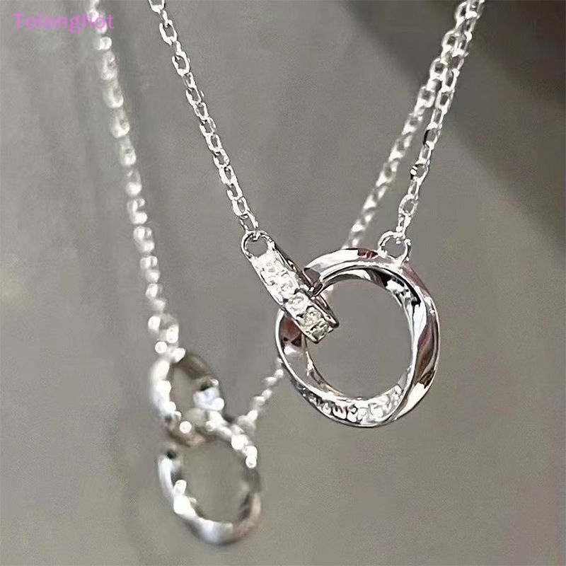 Tolonghot&gt; Mobius Intertwined Round Zirconia Pasangan Kalung Rantai Klavikula Cahaya Punk Geometris Manis Keren Perhiasan Hadiah Pesta well