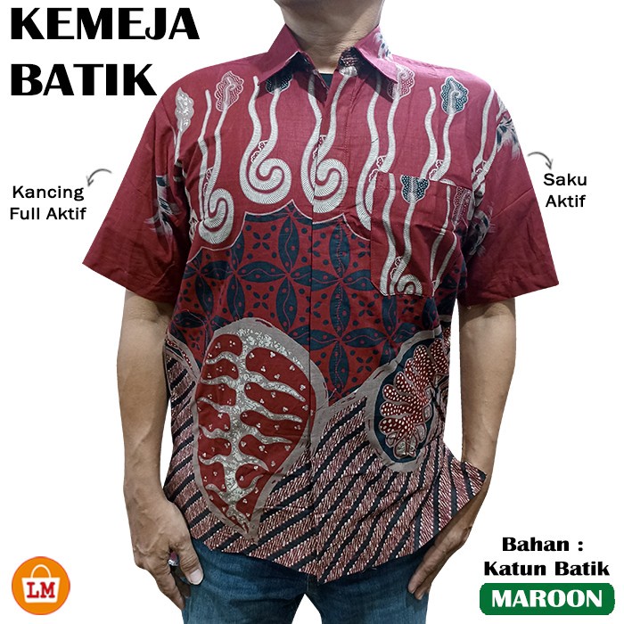 LM 33443 Kemeja BATIK Pria Lengan Pendek Katun Batik Premium Size M-XL Terbaru