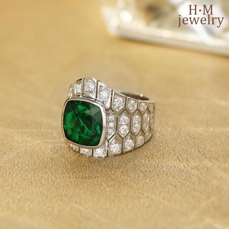 Cincin Zamrud Serpentine Mewah Fashion Elegan Ornamen Berlian Hijau