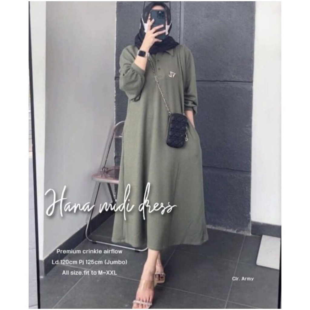 TERBARU Hana Midi Dress Busui Friendly LD 115-120 Dres Cringkel Baju Kondangan Wanita Kekinian 2023 