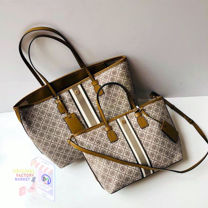 TAS TB 81964 Monogram Coated Canvas Tote Bag Granola - Small Vs