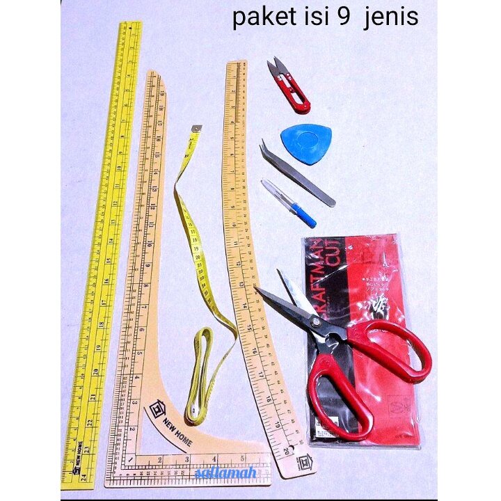 

Penggaris pola jahit paket isi 9 jenis alat jahit pola