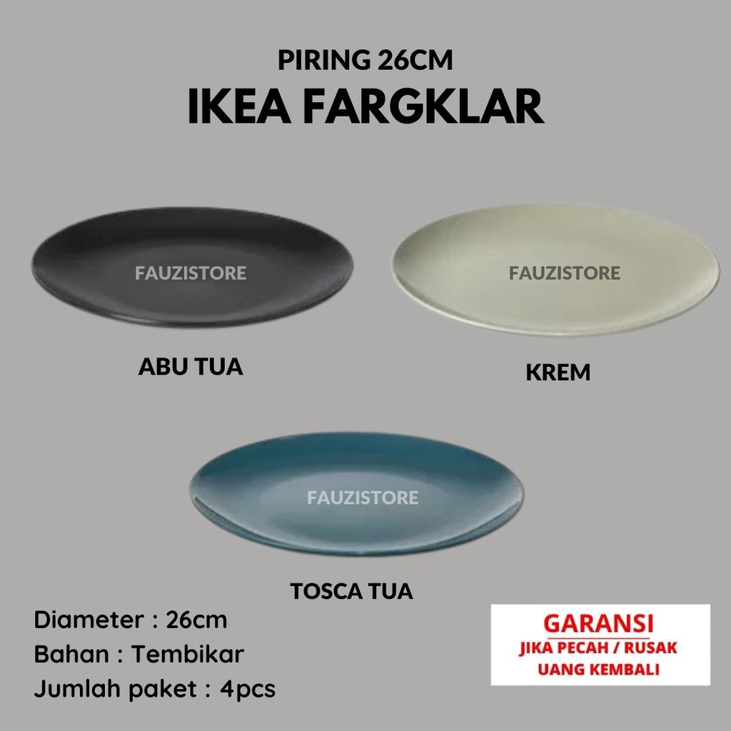 Piring Saji makanan diameter 26cm isi 4pcs IKEA FARGKLAR Bahan Tembikar Keramik Tebal Piring IKEA