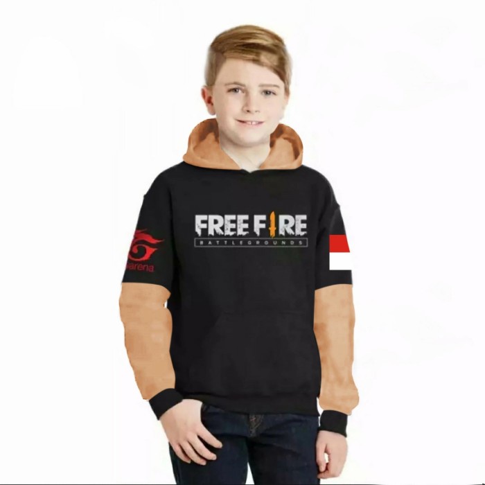 ✨NEW✨ -Sweater anak jaket hoodie XS S FREE FIRE switer usia 7 - 15 thn hudi - HITAM-KUNING, XS (7-11