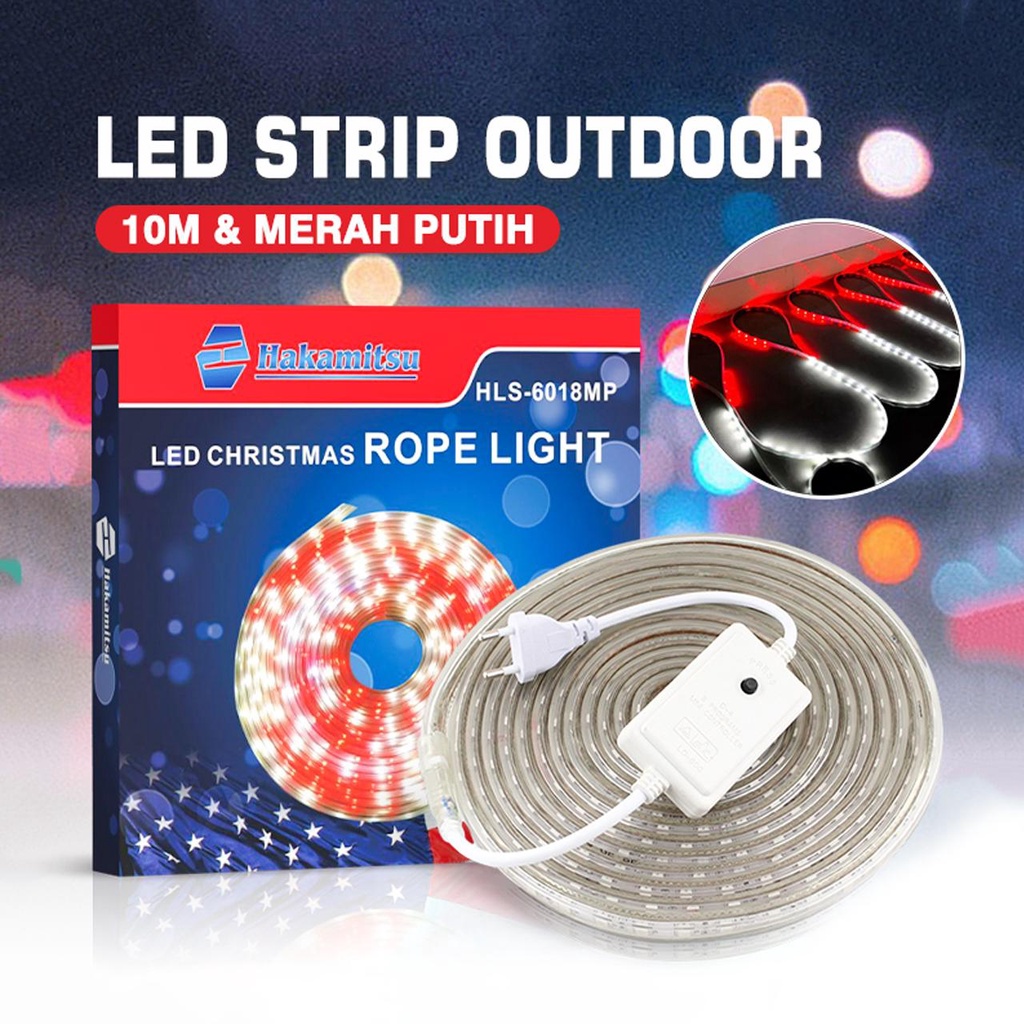 Lampu LED Strip Outdoor Merah Putih 10Meter Termasuk Adaptor 220V / Lampu Hias Anti Air LED 2835 352