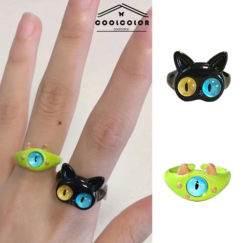 COD❤️Cincin Korea Funny Monster Hitam Ring Big Eye Sweet Cool Kartun Lucu Aesthetic Warna-warni Cincin Couple  Untuk Anak Perempuan- cl