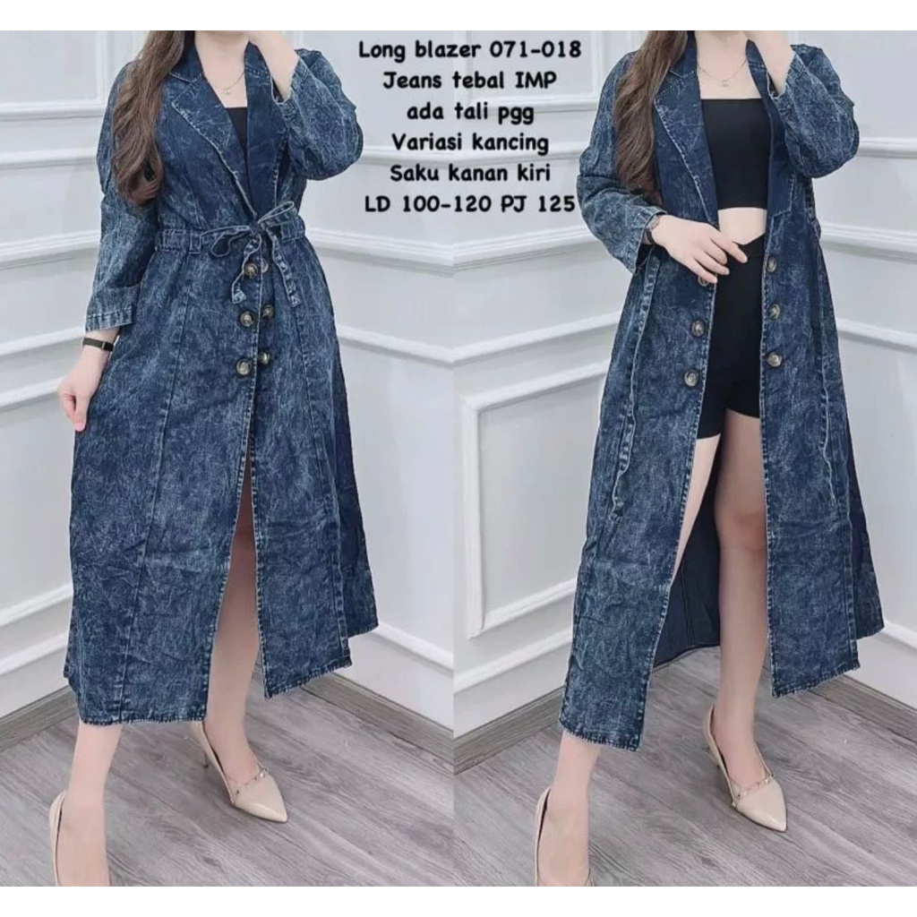 BLAZER PANJANG JEANS WANITA/ BLAZER BKK VIRAL LONG BLAZER JEANS PANJANG IMPORT BANGKOK