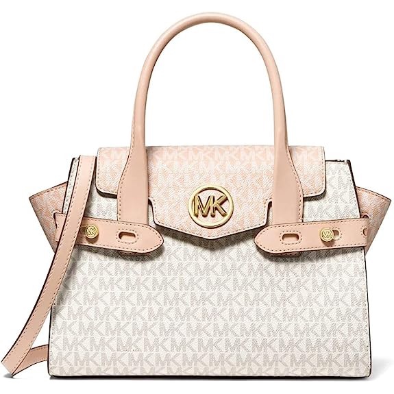 MK Handbag Carmen Medium Logo and Faux Leather Belted Satchel - pink