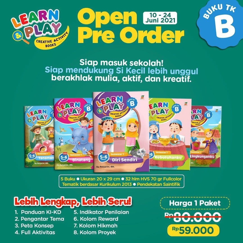 BUKU ANAK LEARN PLAY TEMATIK TK B 1 PAKET ISI 6 BUKU - Ziyad Books