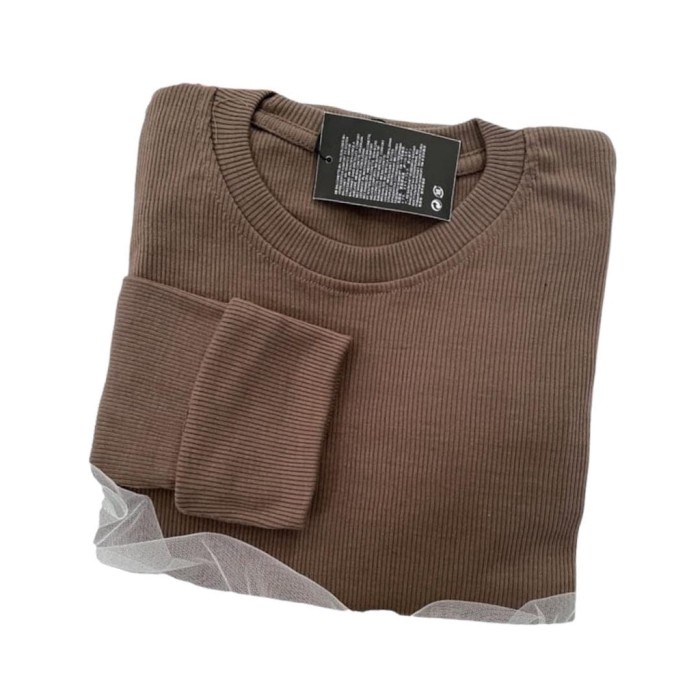 Promo - Sweater Rajut Rib Premium Kaos Lengan Panjang Wanita Atasan - Coklat, M - Sedia baju kaos tu