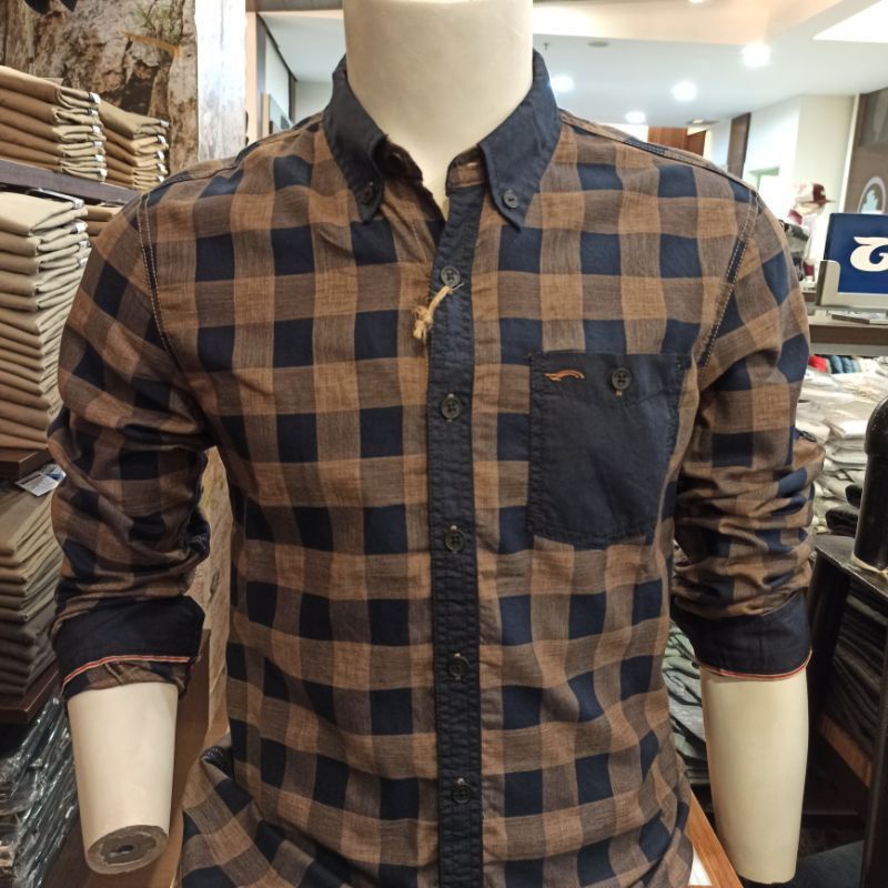 KEMEJA PRIA CARDINAL JEANS PRIA ORIGINAL SLIMFIT COKLAT KOTAK KOTAK