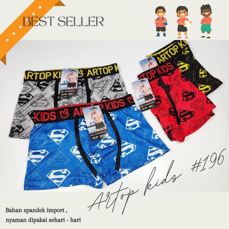 6 PCS CD Sempak Celana Dalam Boxer Anak Laki Laki Cowok Remaja Artop Kids Usia 10-14 Tahun Murah Spa