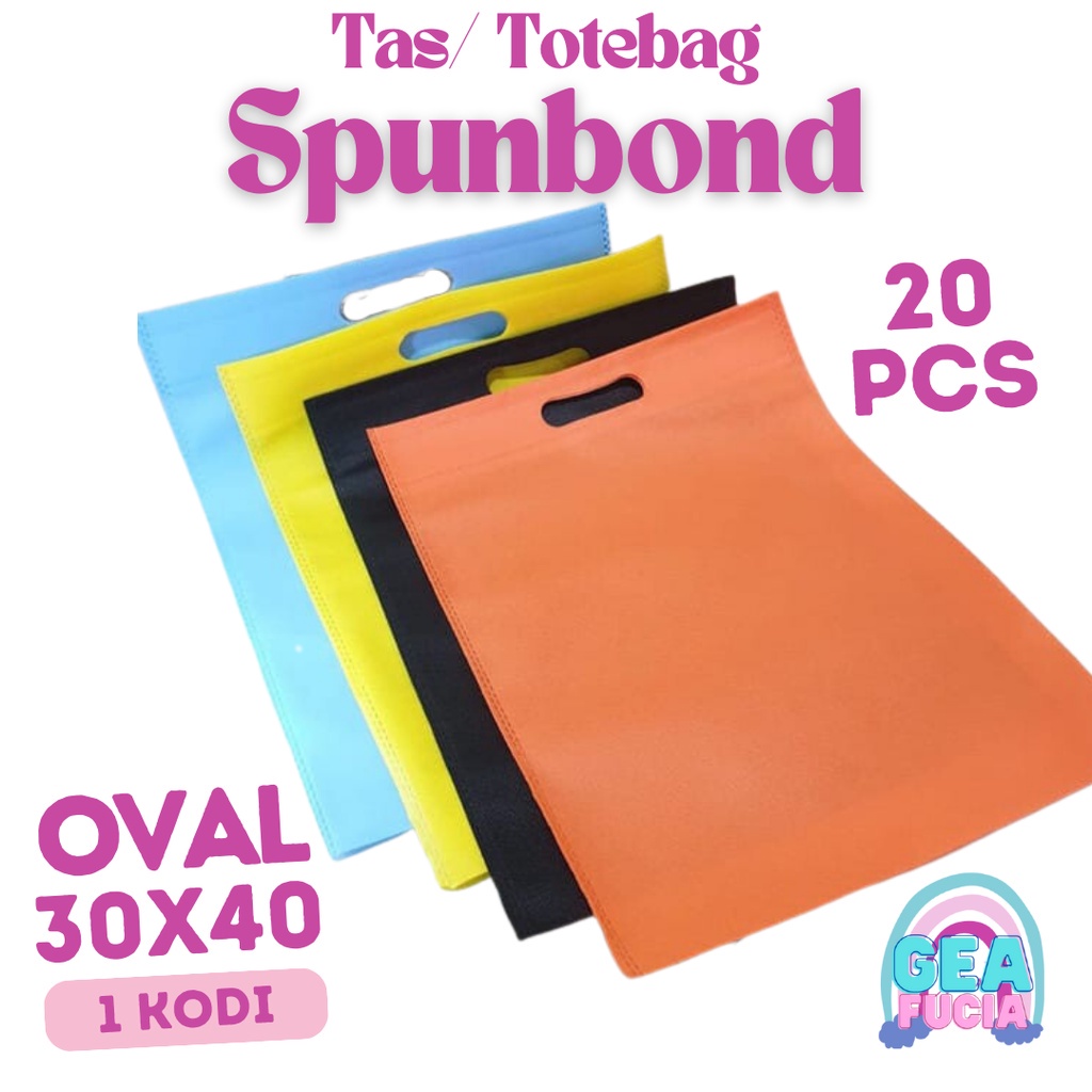 

1 Kodi isi 20 pcs Goodie Bag 30 x 40 Oval, Tas Belanja, Tas Spunbond Tas Handle Bahan Kain Satuan Polos Model Oval 30 x 40 Grosir Murah