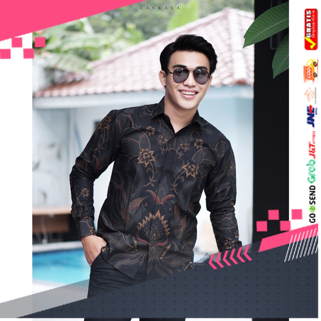 BATIK STYLE JAWA KEREN TERLARIS /Laskala Batik Premium Slimfit Haikal Hitam K08A306
