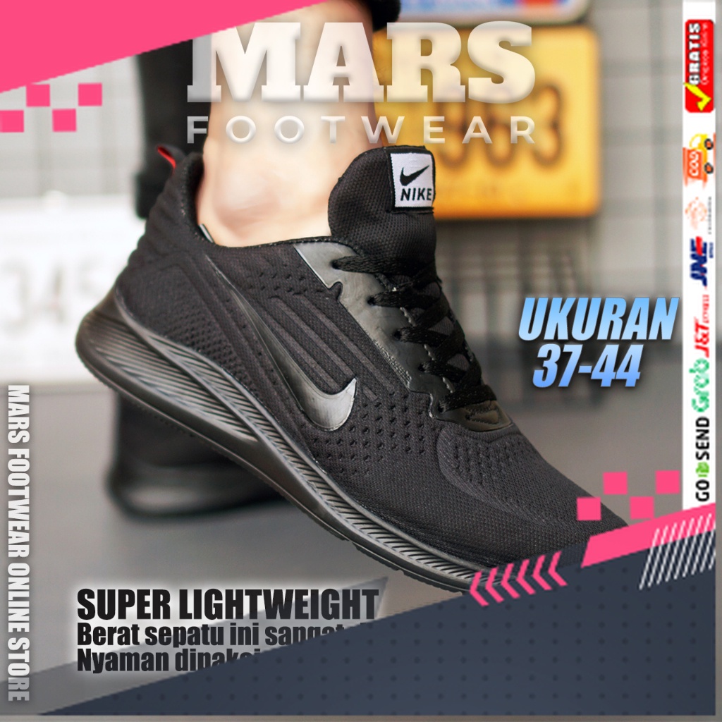 UKURAN SIZE 37 38 39 40 41 42 43 44 45 /Sepatu Sneakers Sekolah Sport Full HItam Sepatu Kets Running