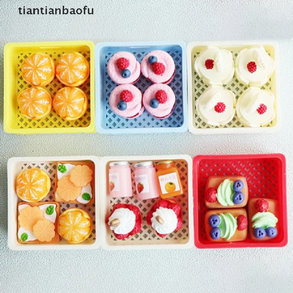 [tiantianbaofu] 1set 1per12rumah Boneka Miniatur Kue Teh Sore Dessert Makanan Cupcake Keranjang Butik