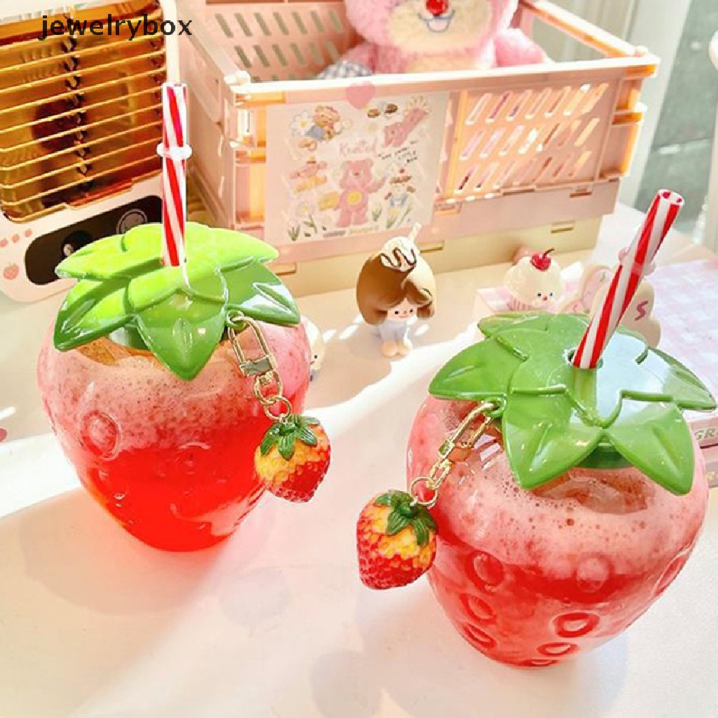 [jewelrybox] 500ml Musim Panas Lucu Strawberry Straw Water Bottle Milk Coffee Straw Cup Untuk Butik Rumah