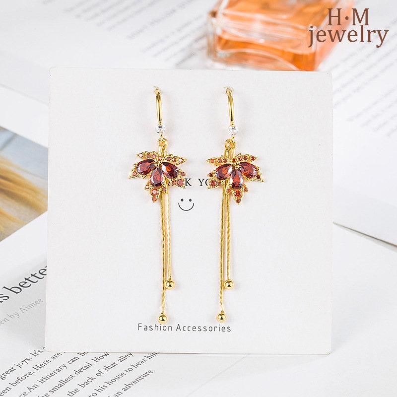 Anting Rumbai Daun Maple Perak S9252023Merah Gaya Baru Anting Bermutu Tinggi