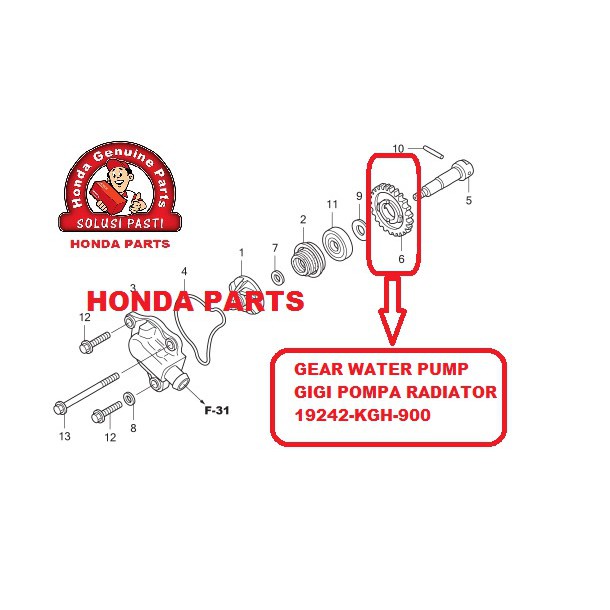 GEAR WATER PUMP DRIVEN POMPA RADIATOR CS1 19242-KGH-900 ORIGINAL HONDA